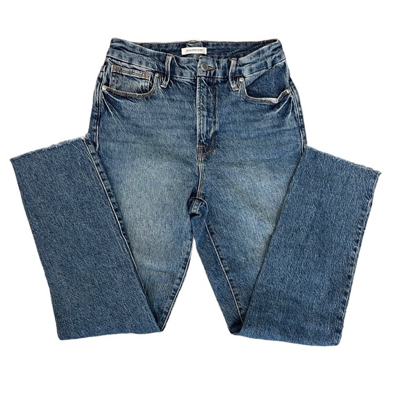 Good American Good Classic Raw Hem High Rise Medium Wash Jeans Size 4 - Picture 1 of 9